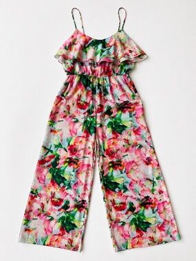 100% Silk Floral Jumpsuit Wide Leg Boho Resort Vacation Luxury Anthropologie St